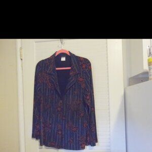 Citiknits Floral & Pinstripe Design Stretch Jacket Size Medium